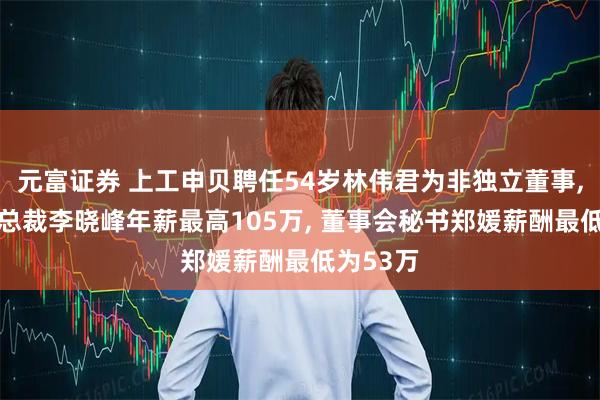 元富证券 上工申贝聘任54岁林伟君为非独立董事, 常务副总裁李晓峰年薪最高105万, 董事会秘书郑媛薪酬最低为53万